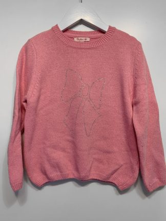Beautiful Confiture Soft Pink Cashmere Jumper with diamanté bow design