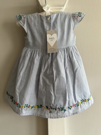 Chambray embroidered cotton summer dress Marks & Spencer (6-9 months) NWT - Image 3
