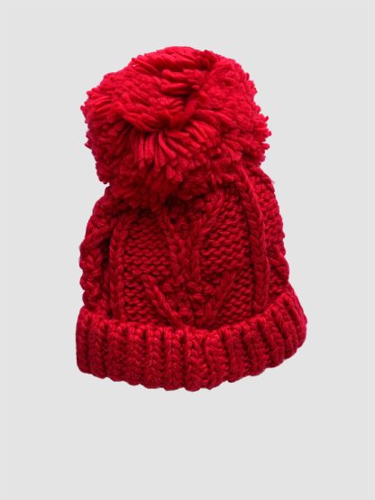 Red Pom Pom Hat + Mittens Set - Image 2